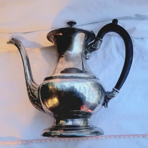 Antique Coffee Pot EP Brass Silver Viking Plate Lead Mounts - Picture 9 of 10